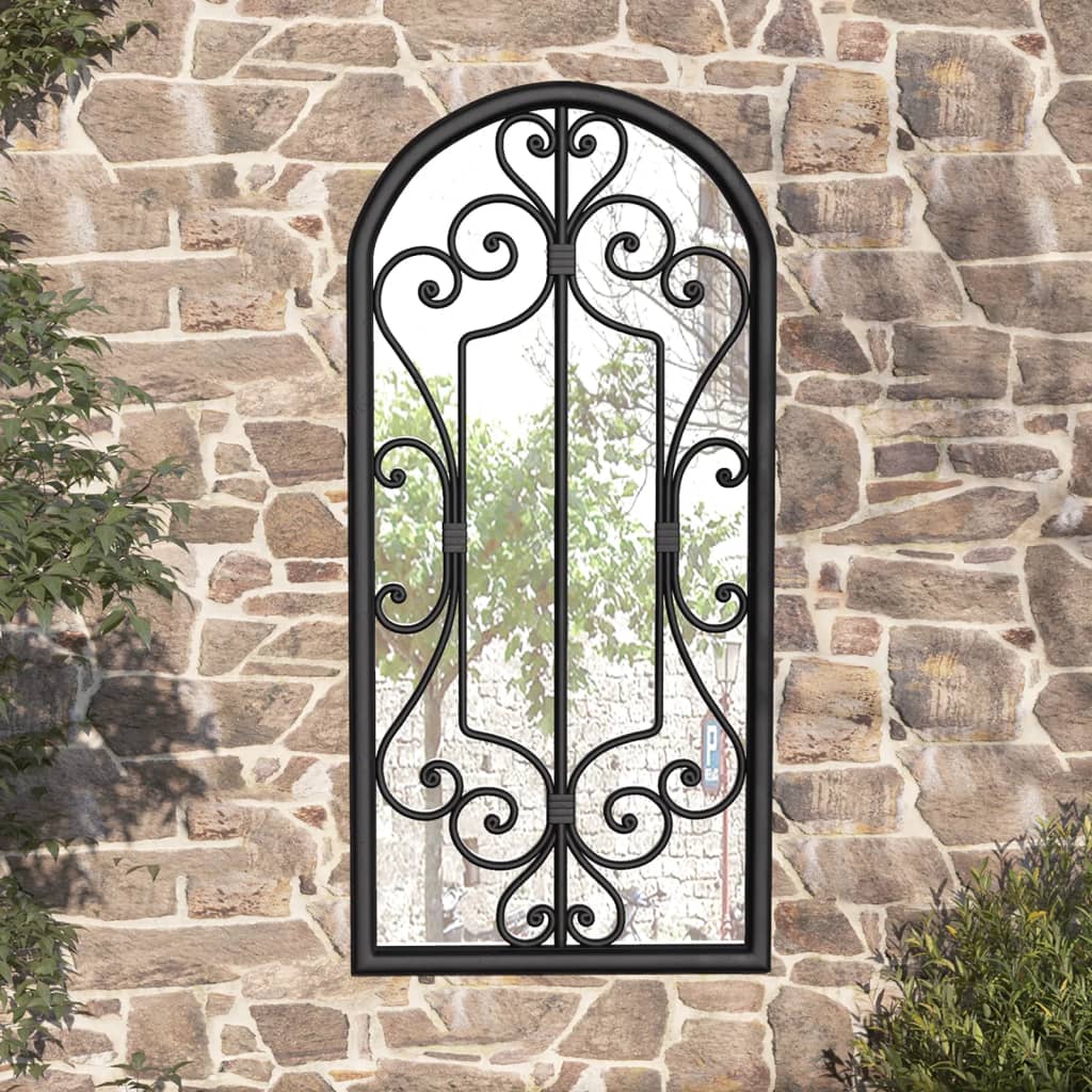 vidaXL Miroir de jardin - 100x45 cm - Fer - Zwart Miroir de Jardin - Miroir extérieur