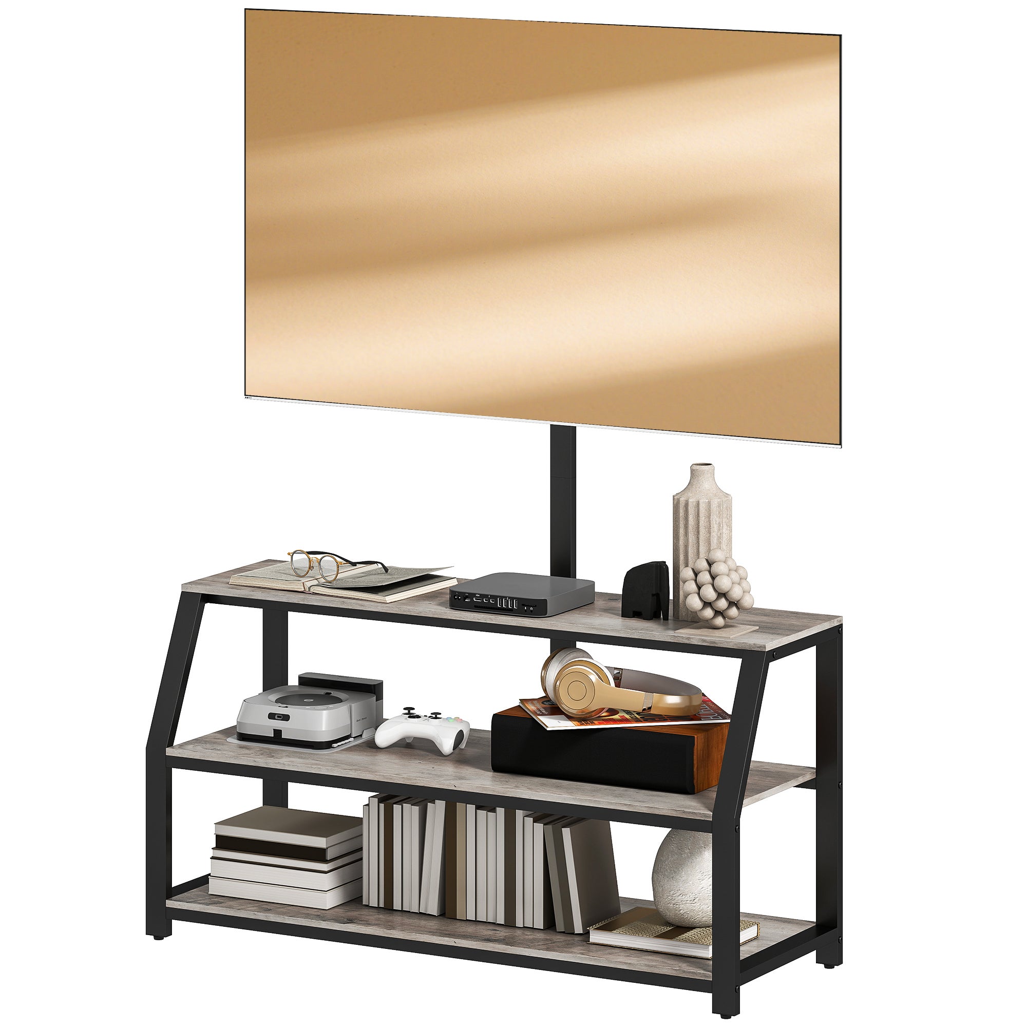 Meuble tv avec support pour téléviseurs jusqu'à 72 pouces meuble télé avec 2 étagères ouvertes gris 110x43x150cm finition de qualité - 2