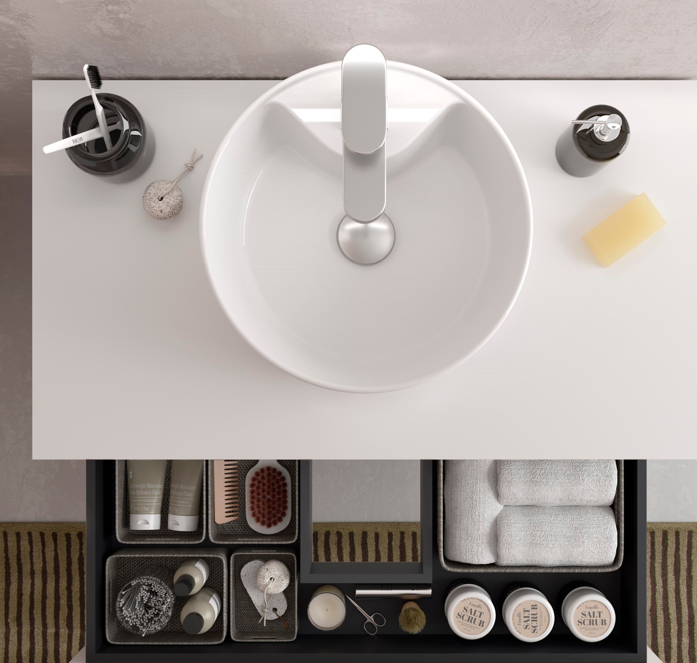 Meuble de salle de bain BEQUIA 100cm Blanc mat | Avec plan toilette (vasque non incluse) - 3