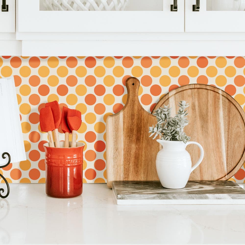 Salpicadero de cocina adhesivo arte círculos naranja - 100 x 50 cm