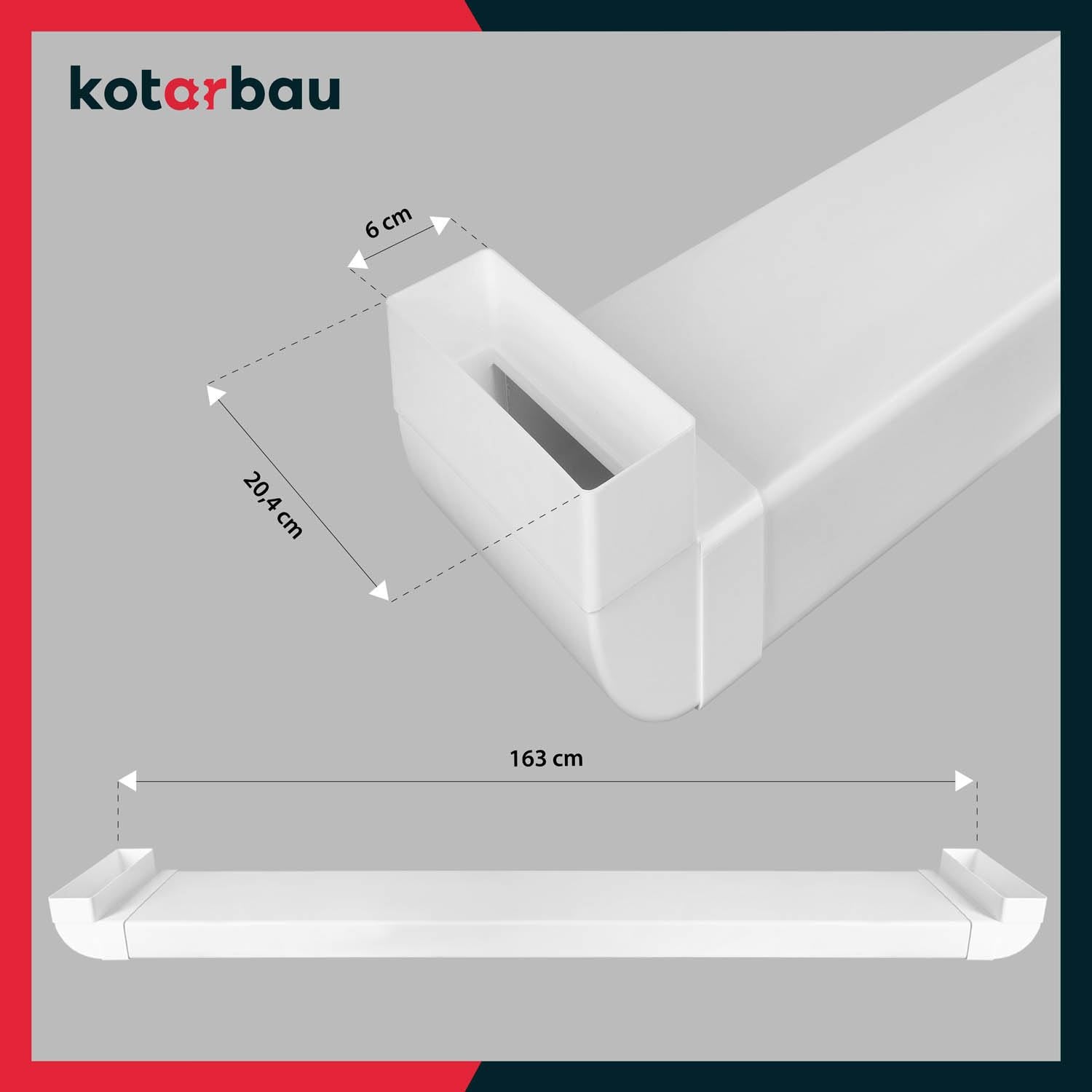 Cache Cable - Goulotte Passe Cable - PVC - 204 x 60 mm - 163 cm - Blanc - Mural - Goulotte Electrique - Cache Fil Electrique - Installat KOTARBAU - 3