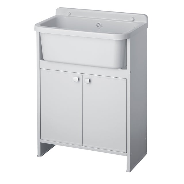 Mueble de fregadero que ahorra espacio de 55x34 cm, completo con kit de desagüe.