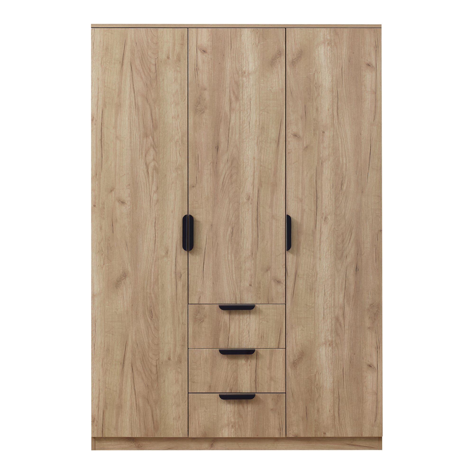 Armoire de chambre Eiselfing 2 penderie 4 étagères 3 tiroirs MDF 176 x 120 x 52 cm effet chêne [en.casa] - 5