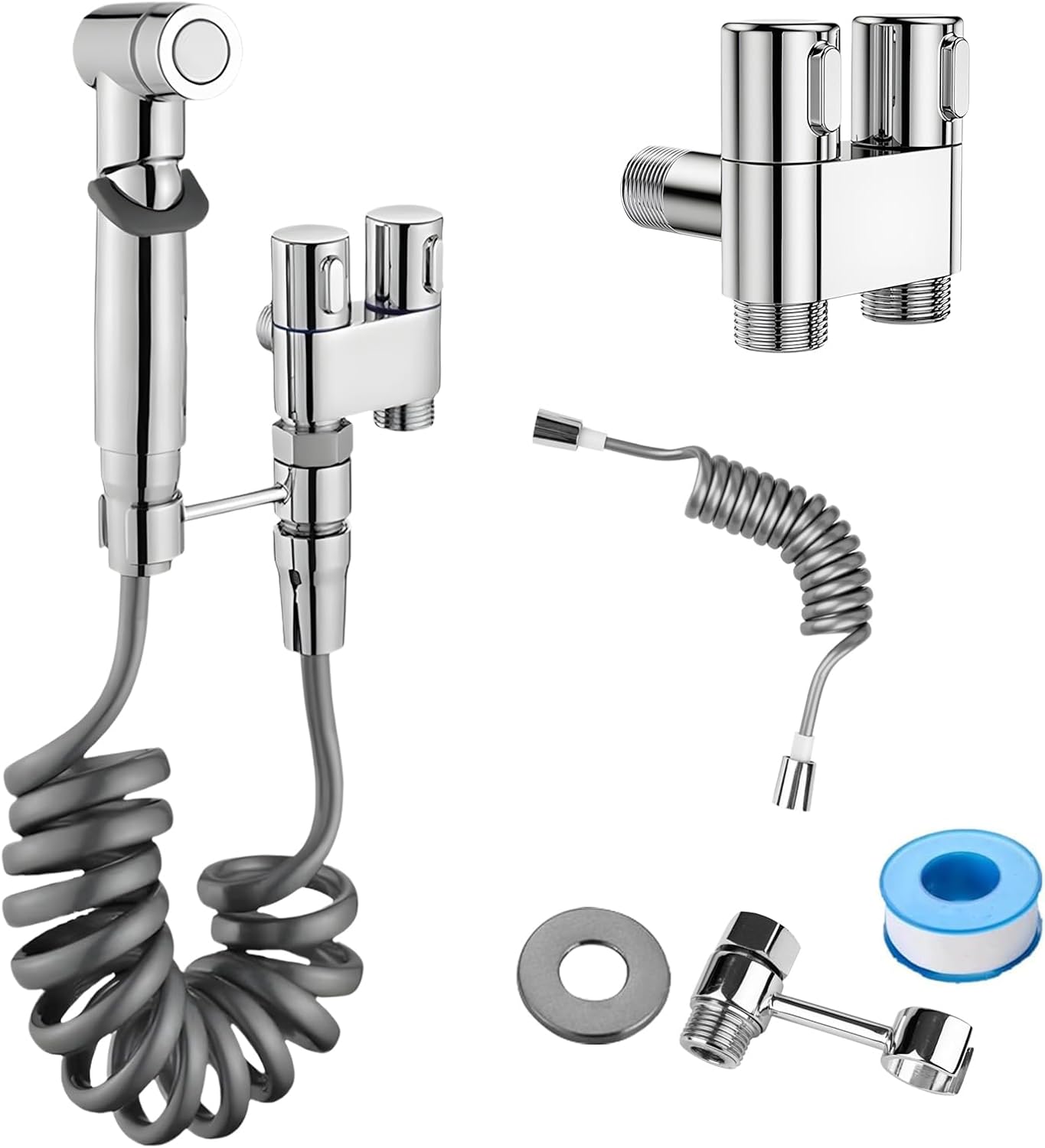 Przenośny bidet do toalet, podwójny zawór sterujący, 1 wejście, 2 wyjścia, mini natrysk do kranu toaletowego