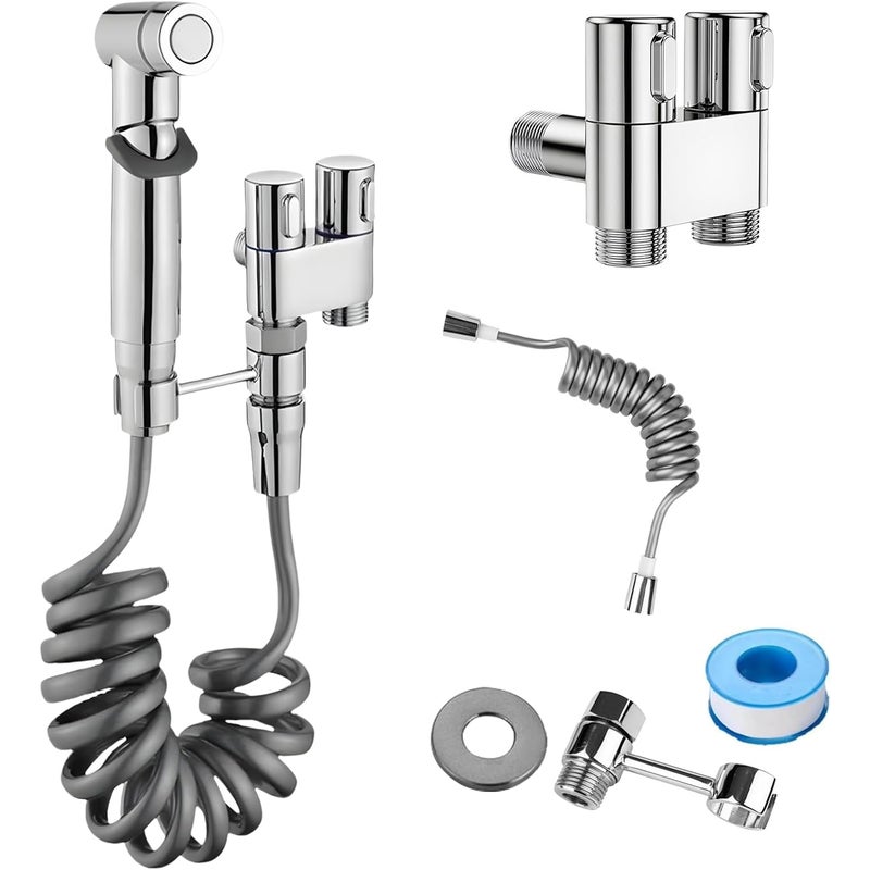 Ręczna słuchawka prysznicowa do toalety, podwójny zawór sterujący, 1 wejście, 2 wyjścia, mini bateria prysznicowa do toalety