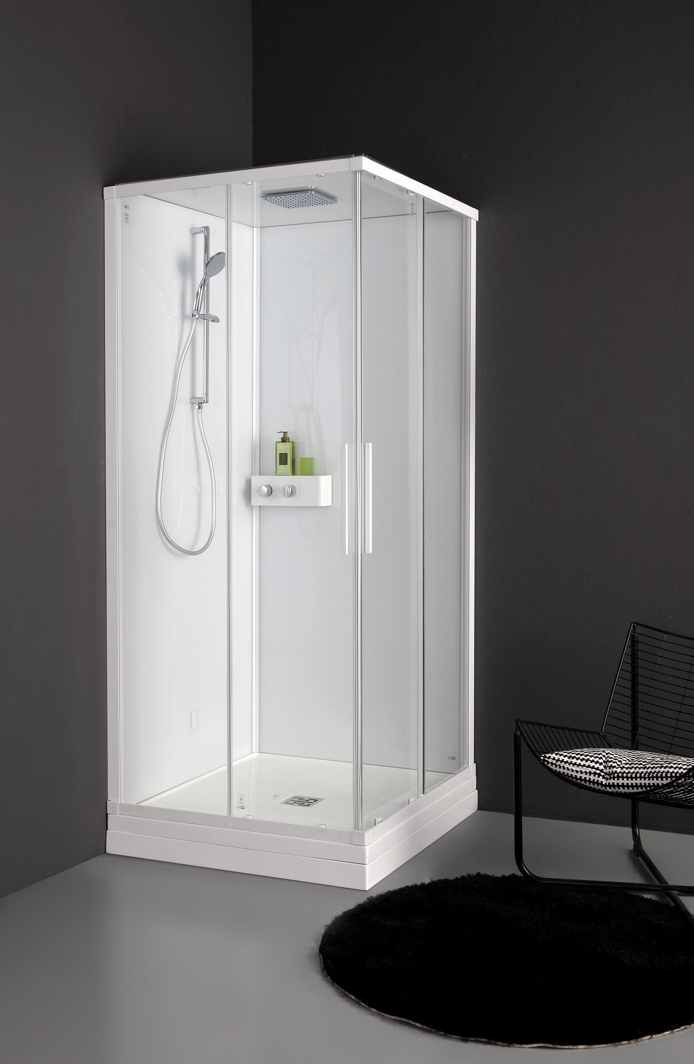 Cabina de ducha de esquina 90x70 cm con apertura corredera y accesorios ...