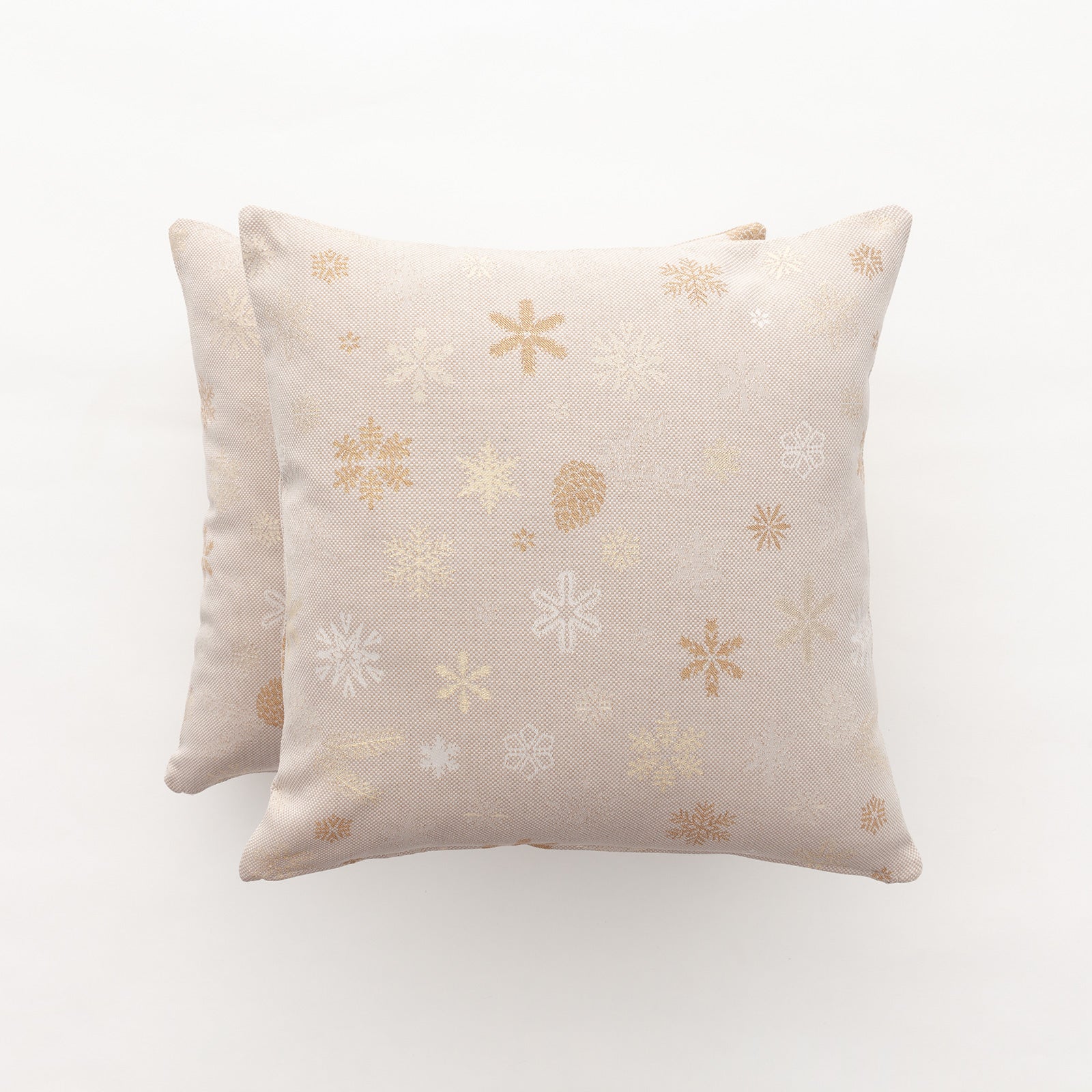 Pack 2 fundas cojín navidad jacquard algodón beige y oro 45x45 cm - flake