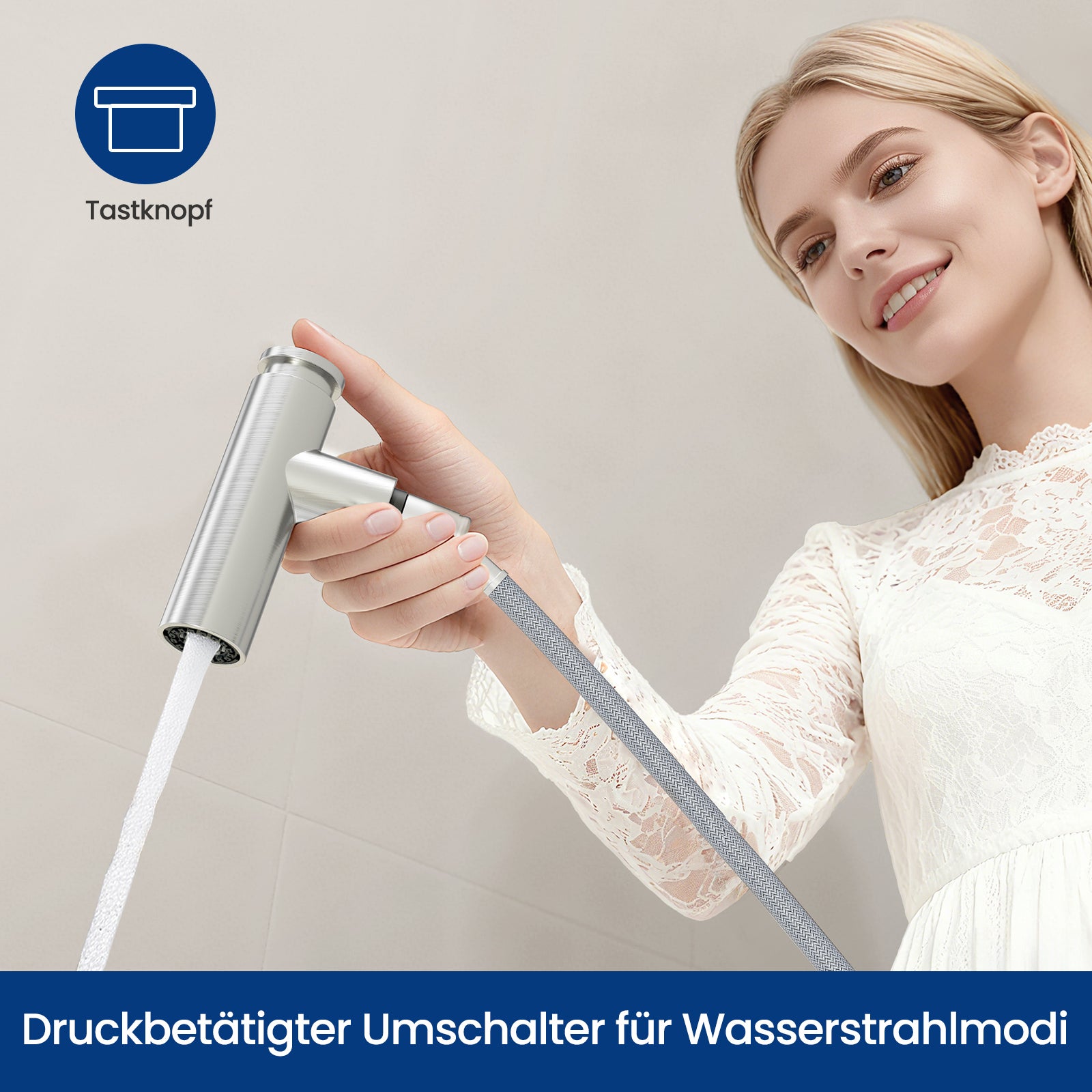 Torneira de cozinha com chuveiro de mão, torneira misturadora de cozinha com rotação de 360°, torneira com 2 modos de spray escovado - 3