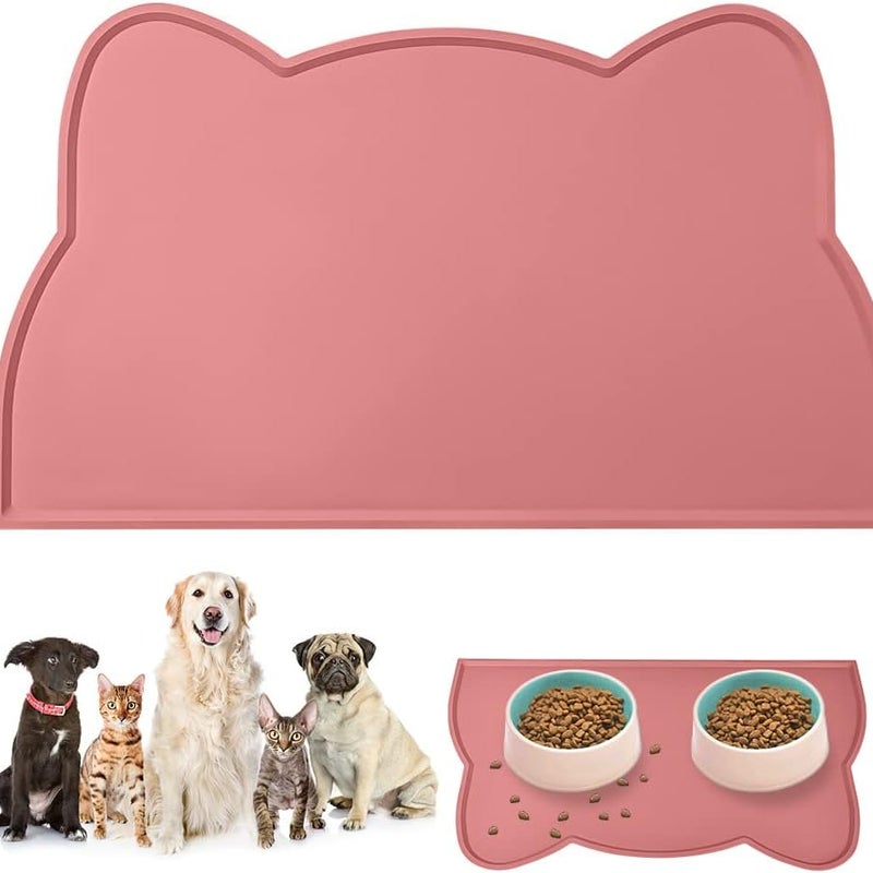 1 x różowa mata do miski dla psa i kota 45 x 26 cm, słodka mata antypoślizgowa w kształcie kociej buzi, silikonowa mata do karmienia
