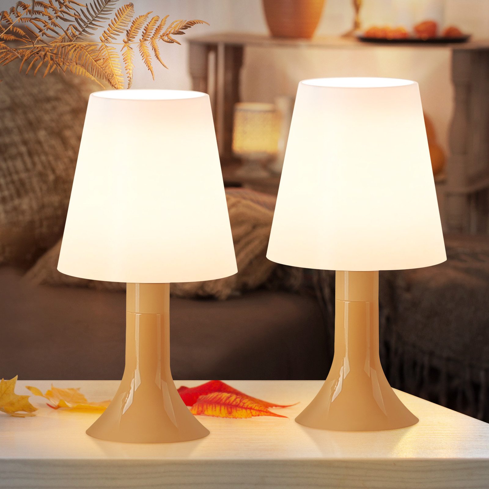 Lot De 2 Lampes De Table Décoratives En Bois Et Verre Avec Fleurs - Hauteur 30cm, Style Classique Années 60/70