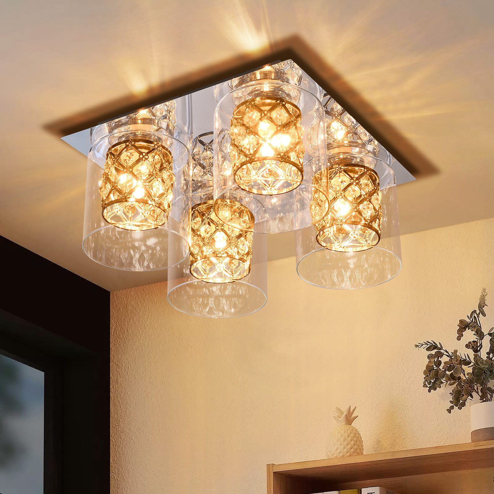 NETTLIFE Nowoczesna lampa sufitowa do salonu G9 Kryształy z kloszem szklanym Lampa do sypialni