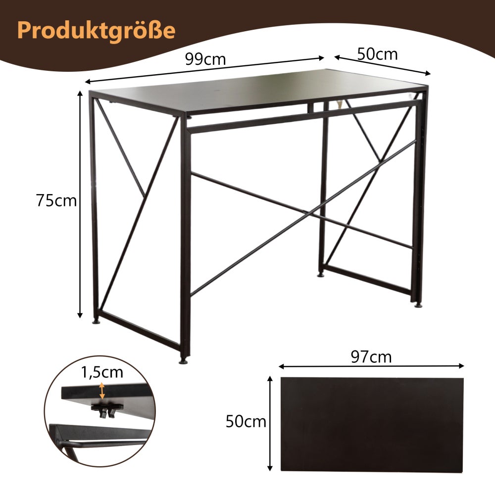 Bureau pliable noir compact, MDF résistant à l’eau, multifonction pour petits espaces et home office - 8