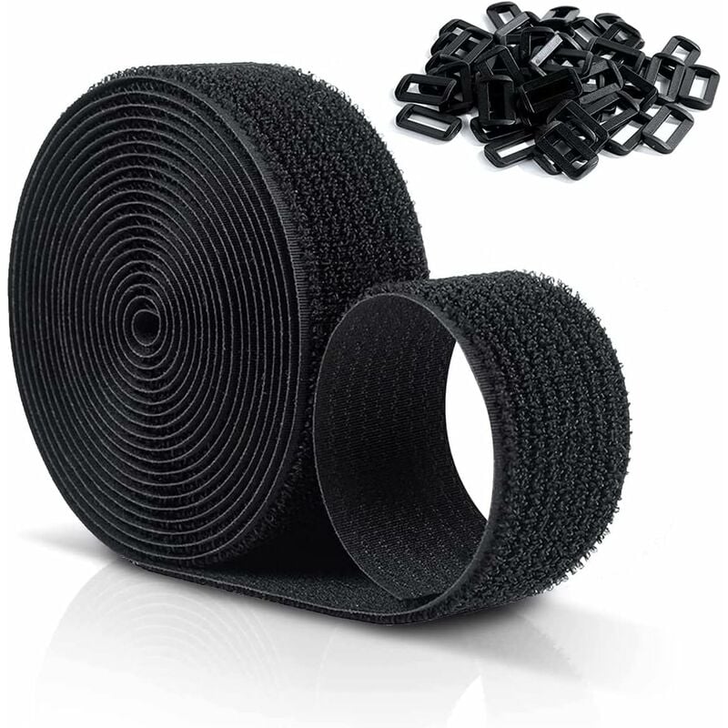 Taśmy Rzepowe Wielokrotnego Użytku 10 M X 20 Mm, Regulowane Taśmy Kablowe Z 50 Plastikowymi Klamrami, Możliwość Dowolnego Cięcia