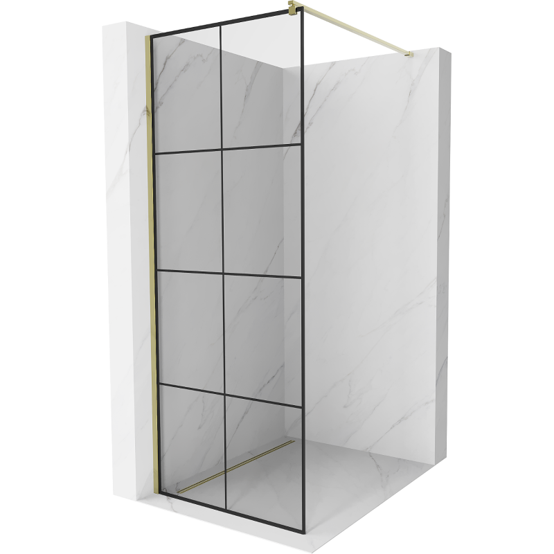 Mexen Kioto ścianka prysznicowa Walk-in 80 x 200 cm, czarna kratka 8 mm, złota - 800-080-101-50-77