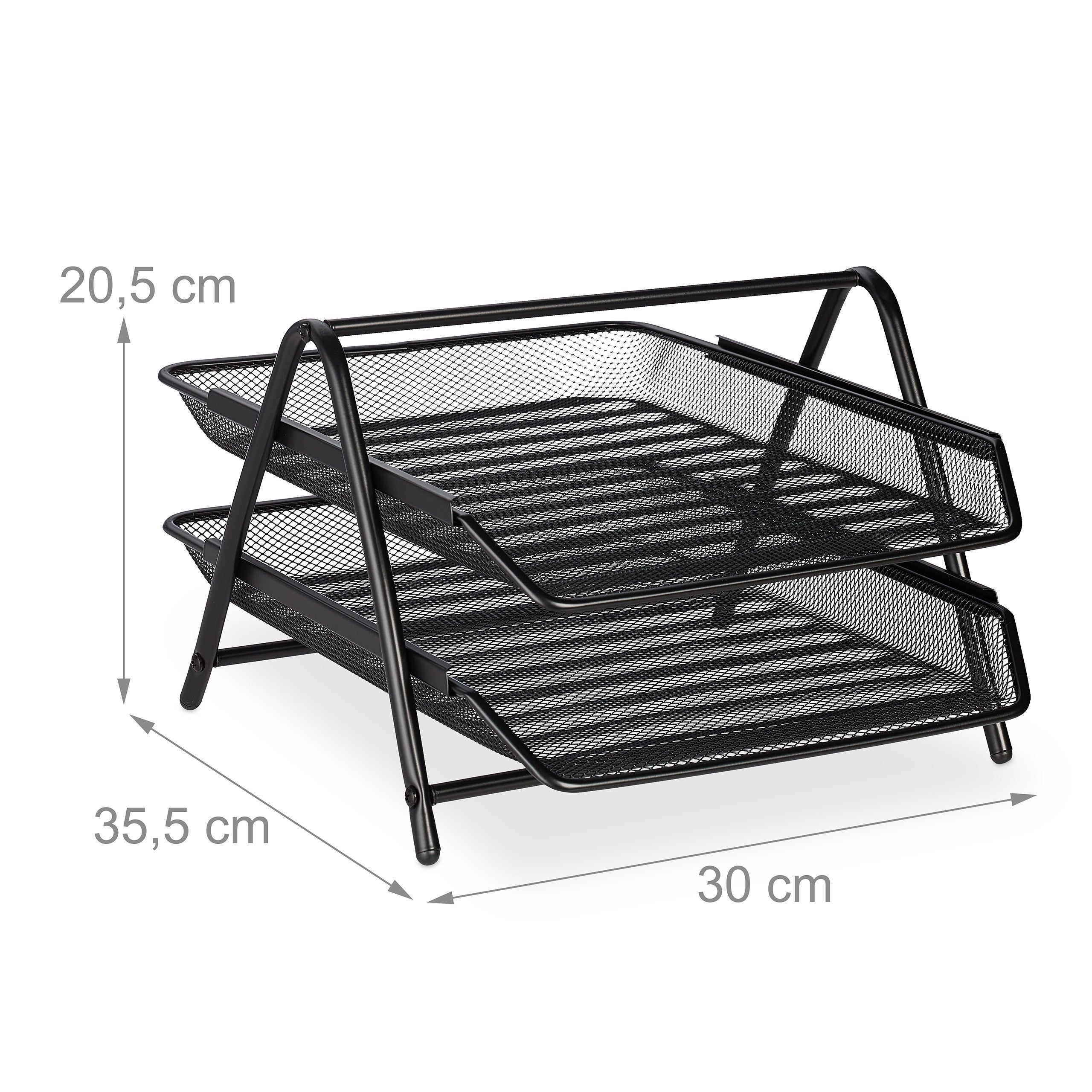 Organizer Portadocumenti con 2 Vaschette, Portalettere A4, HLP: 20,5x30x35,5 cm, Rete in Acciaio, Nero, Relaxdays - 4