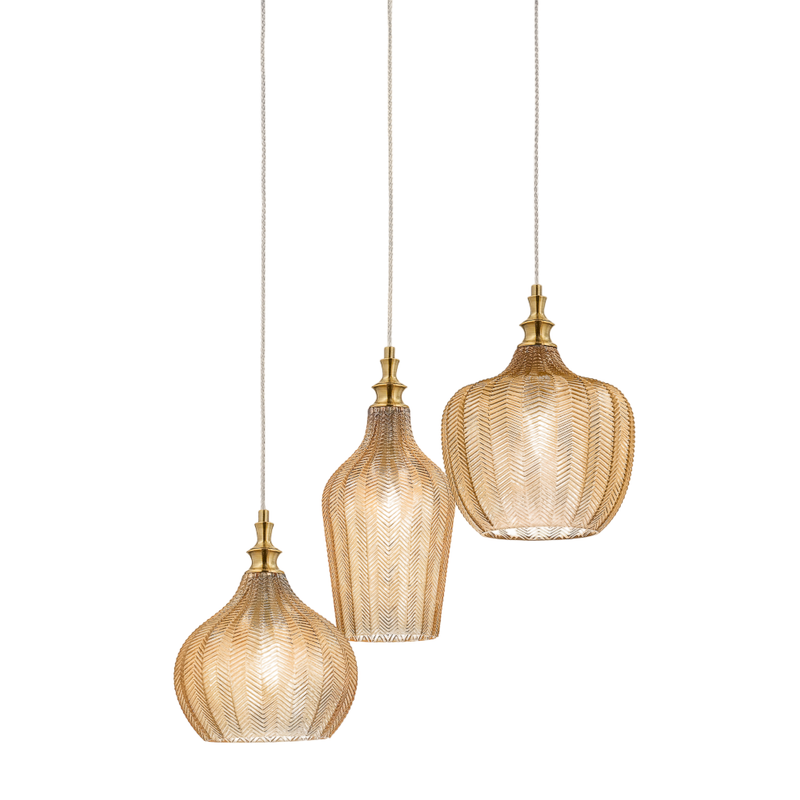 Gea Luce  Cleofe, Lámpara Colgante De 3 Luces En Cristal Ámbar Transparente Y Latón, 3Xe27 Max 3X60w, Decorativa Estilo Vintage, Ip20 , Leroy Merlin