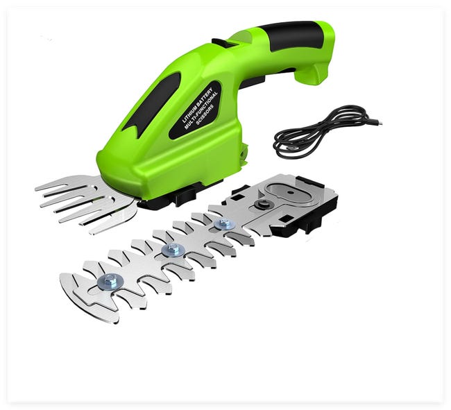 FOONNUN Cisaille 2-en-1 Sans Fil 7,2V – Taille-Haie & Tondeuse à Gazon Avec Poignée 180° + Batterie 2000mAh