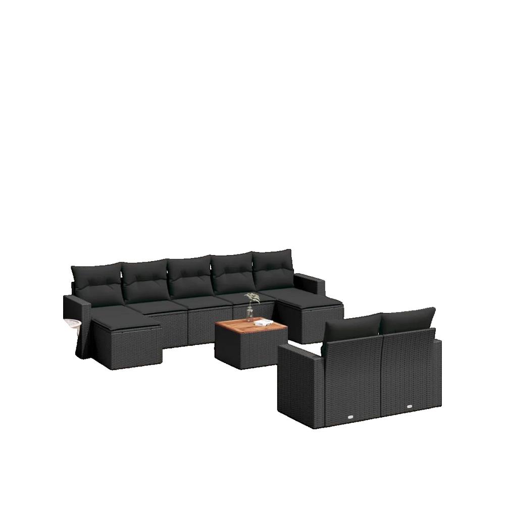 Zestaw mebli ogrodowych vidaXL 10 szt czarne poduszki rattan modułowy