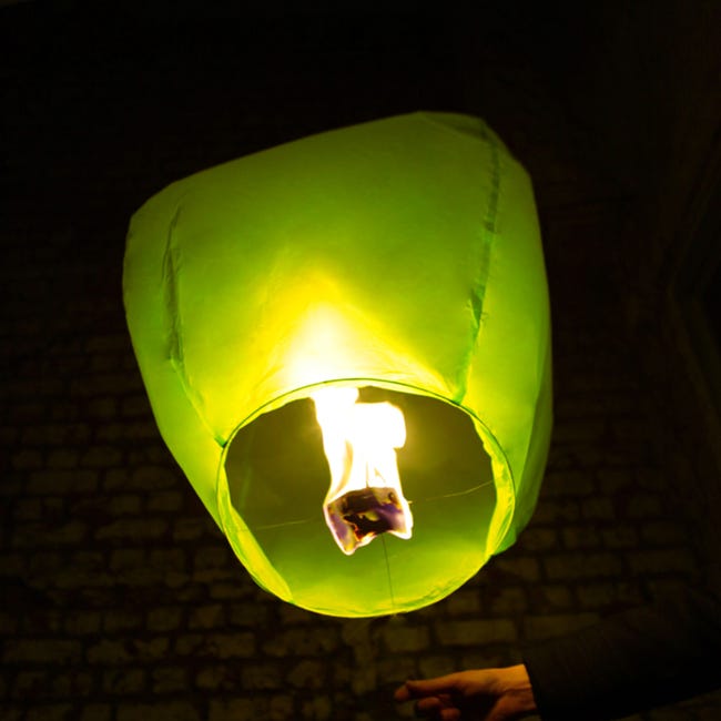10 Lanterne Volanti Cinesi Balloon Verde | Carta Ignifuga E Bruciatore Sicuro, Senza Metallo