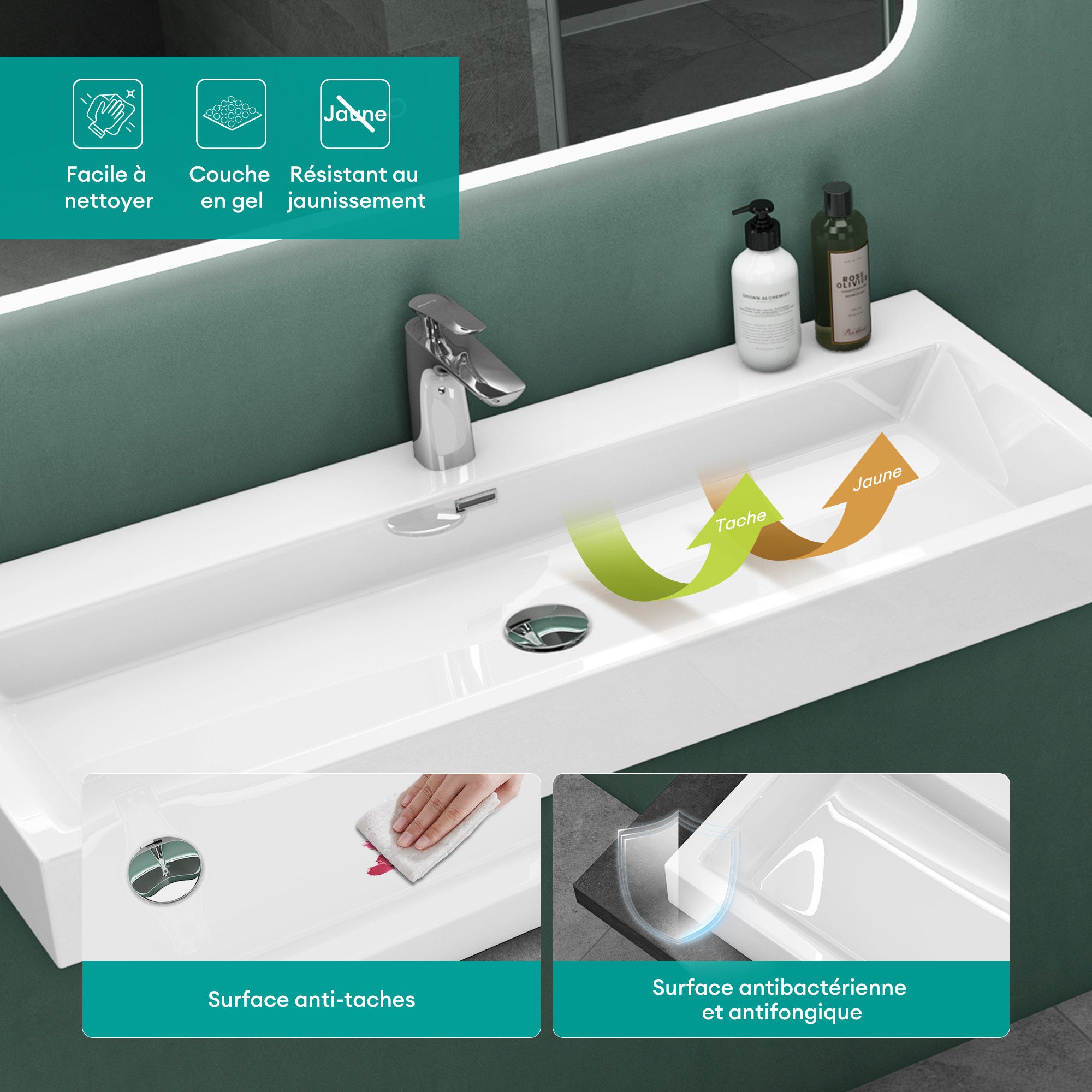 Mai & Mai Lavabo Suspendu Blanc Vasque à Poser 60cm Lave Mains Rectangulaire avec Trop Plein Col06 60x42x10cm - 5