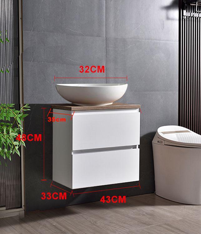 Conjunto Móvel de Casa de Banho profundidade reduzida 43x33x48 cm Branco e bancada de madeira com Lavatório de pousar - 4