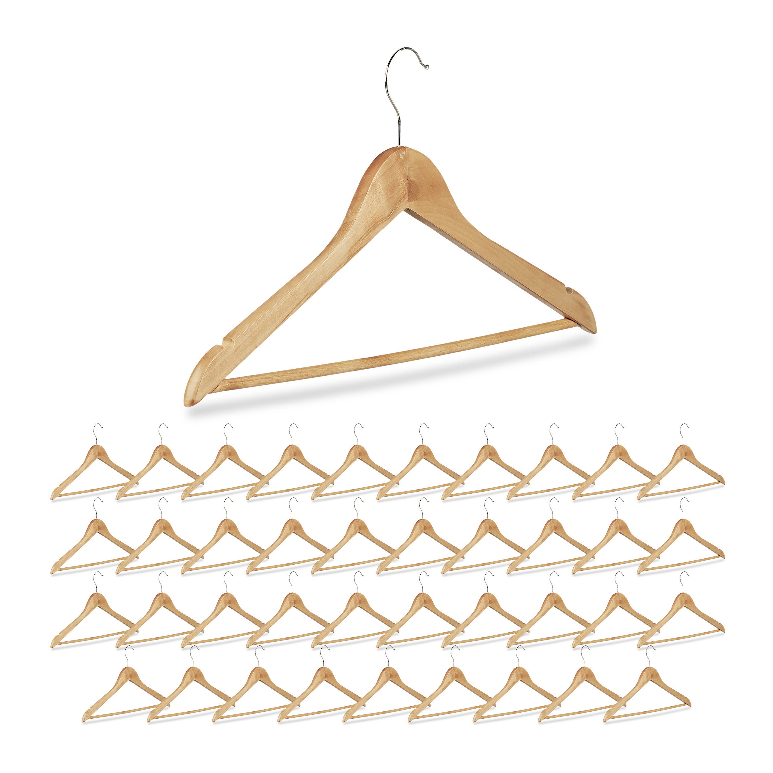 Cintre Bois, Lot De 50, Avec Encoches Antiglisse, Barre Antiglisse Pour Pantalons Crochet Pivotant 360 Pour Costumes Chemises Noir Et Argent 97347145
