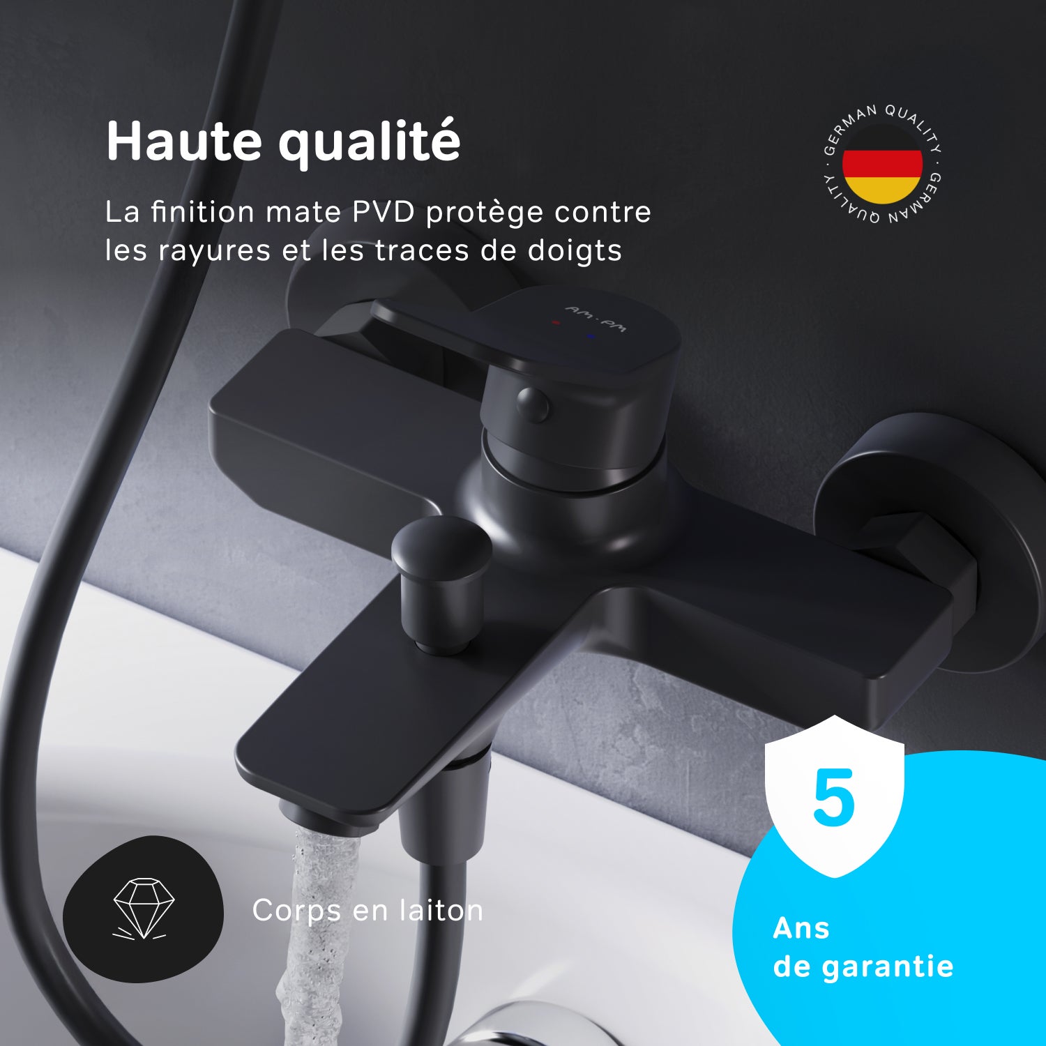 Mitigeur de baignoire mécanique Robinet salle de bain, mitigeur de bain, Noir, X-Joy FXA10022 AM.PM - 3