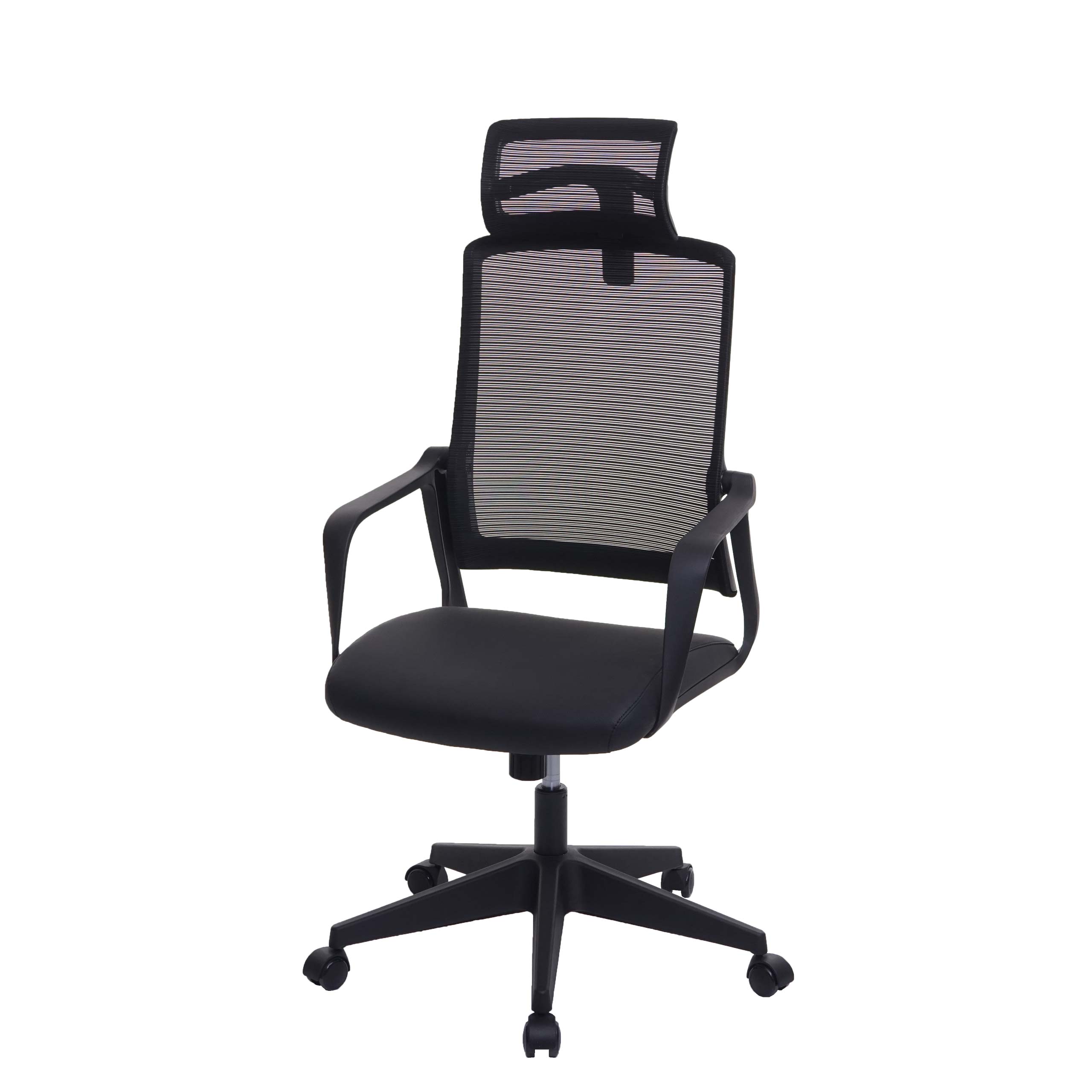 Krzesło biurowe HWC-J52, krzesło obrotowe do biurka, ergonomiczny zagłówek, imitacja skóry ~ czarny