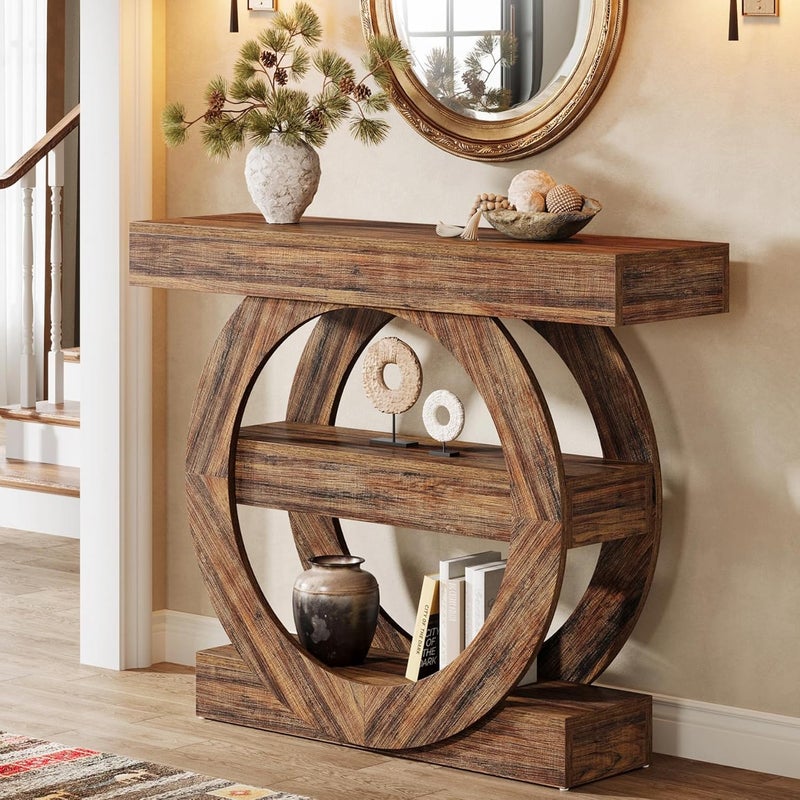 Tribesigns Konsola Country Home, 105 cm, stolik kawowy z 3 poziomami i okrągłą podstawą