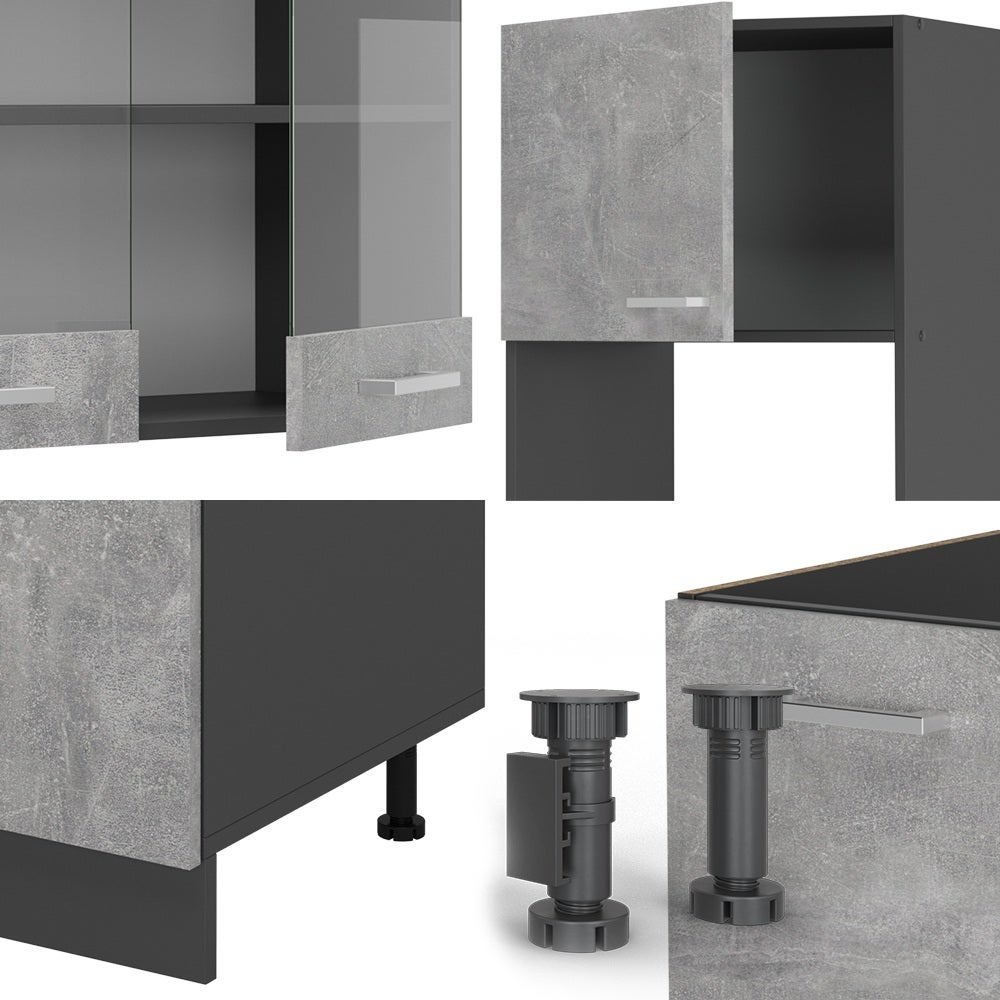 Vicco Cuisine en angle R-Line, Béton/Anthracite, 247 x 237 cm, PT Chêne - 5
