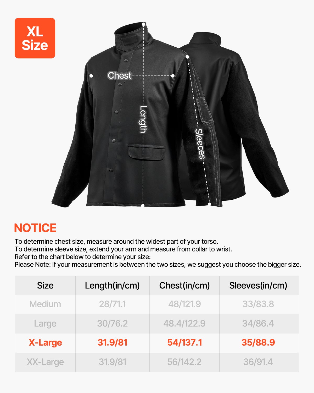 Veste soudage ignifuge,VEVOR XL,cuir vachette fendu corps coton FR 9 oz,résistante chaleur,boutons-pression,idéale pour soudeurs installateurs - 7