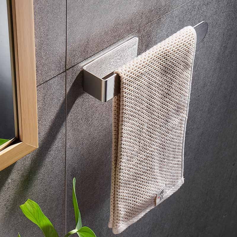 Porte-serviettes de salle de bain sans perçage, anneau porte-serviettes en acier inoxydable brossé, autocollant, 37 cm - 4