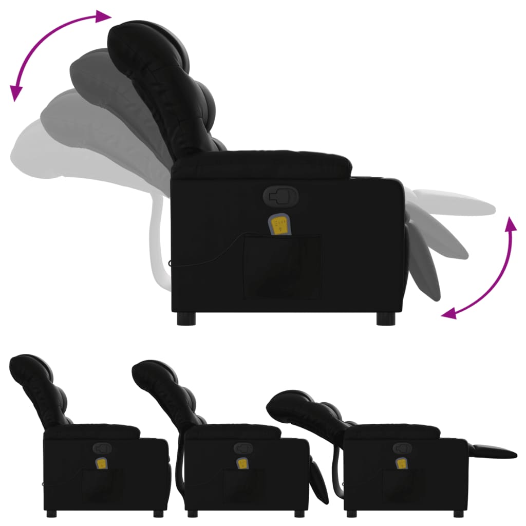 Fauteuil de Salon，Chaise，Fauteuil de massage inclinable noir similicuir - 5