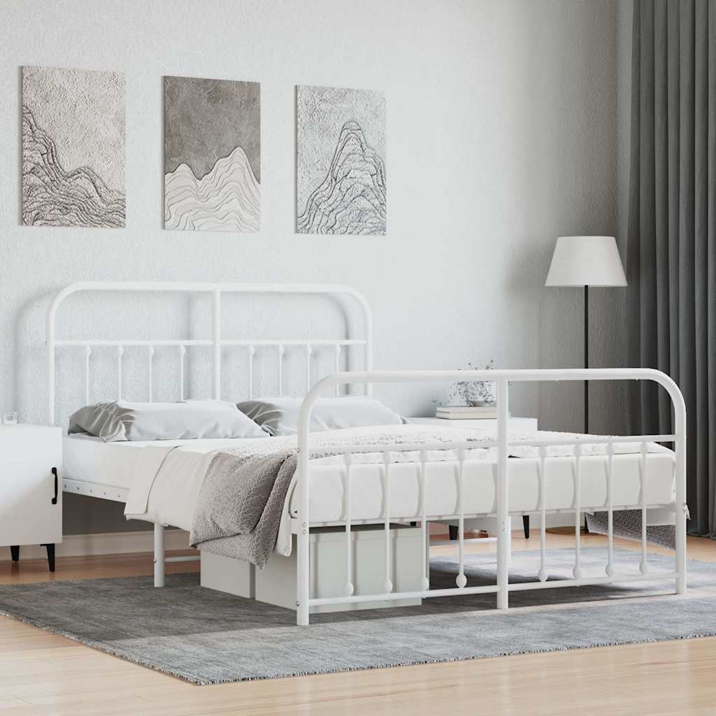 Metalowa rama łóżka z wezgłowiem i zanóżkiem, biała, 140x190 cm vidaXL