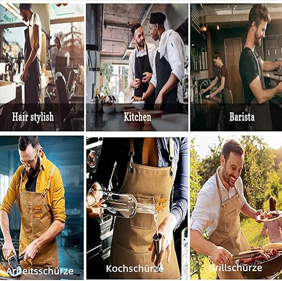 Tabliers barbecue pour hommes, tablier de travail pratique, tablier de travail avec poches avec bretelles réglables pour coiffeur, cuisine, jardinier - 4