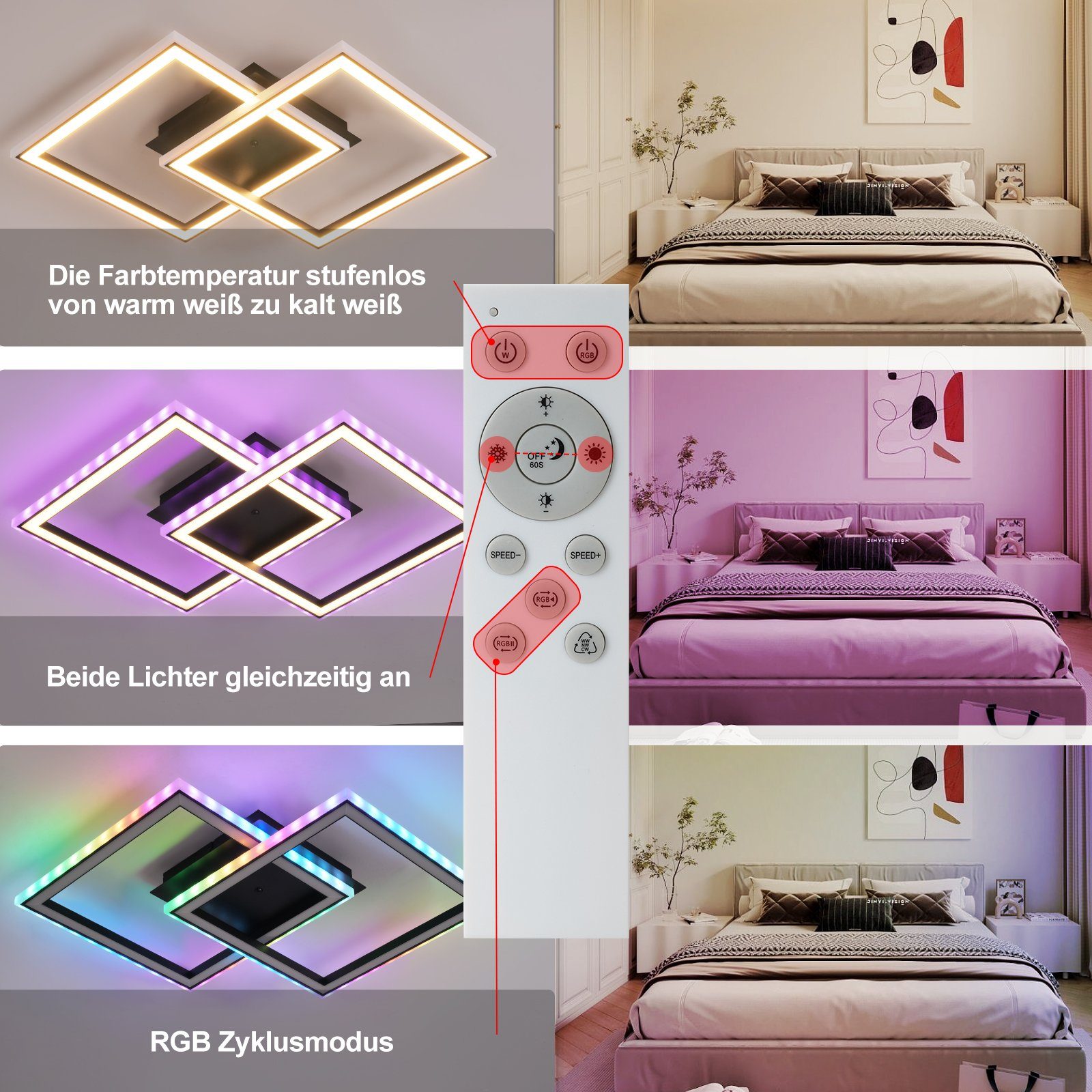 NETTLIFE Lampa sufitowa LED do salonu, ściemnialna, nowoczesna, RGB, z pilotem, 3000-6000K, nowoczesna RGB 13 - 4