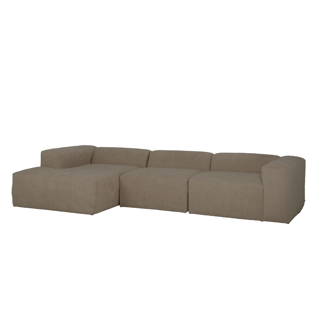 Berta - sofá de 3 módulos con chaise longue izquierdo de bouclé marrón 330x70x172cm - decowood