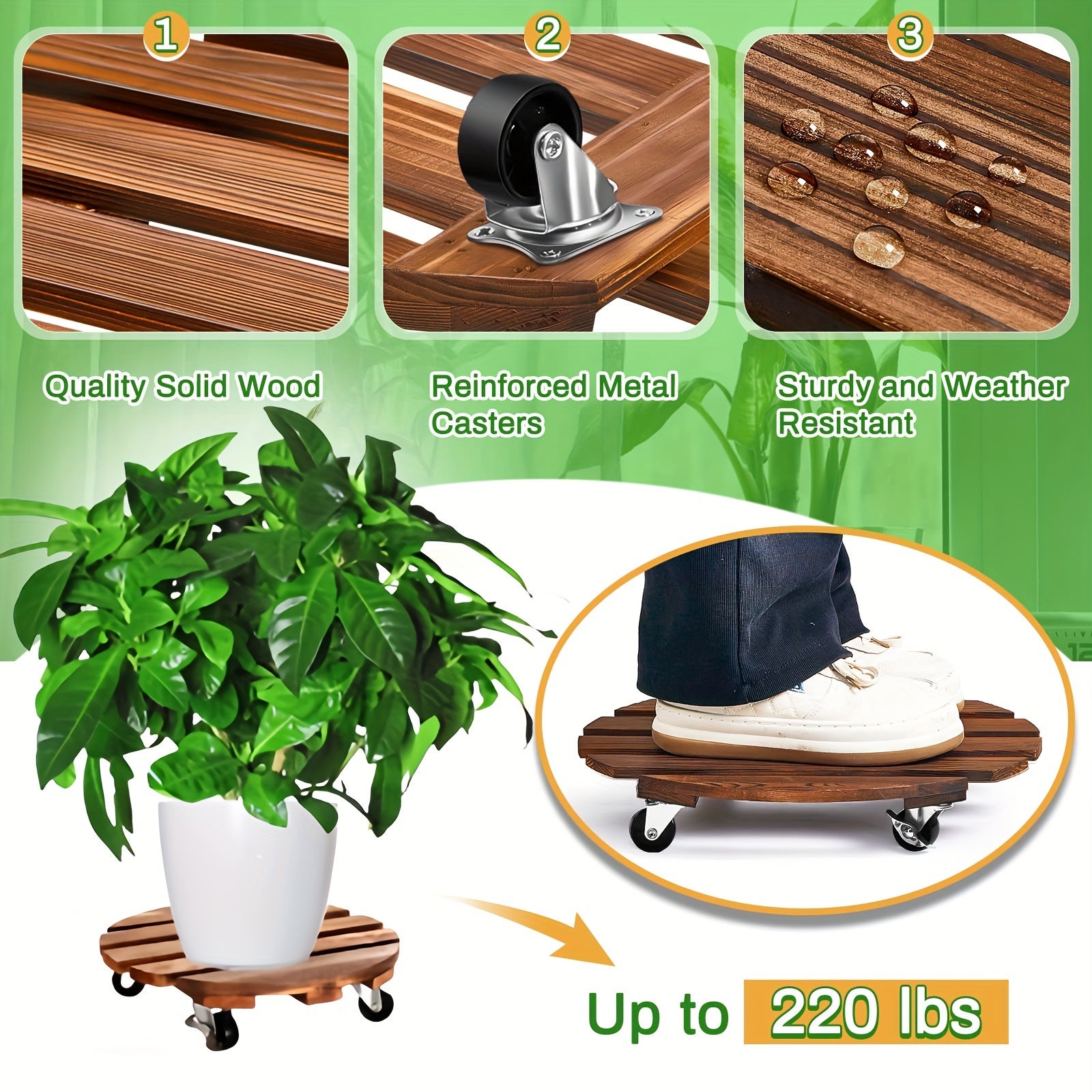 1 paquet de support pour plantes robuste de 13.8 pouces avec roulettes verrouillables-chariot roulant pour plantes avec roues 25*25*6.5cm - 4