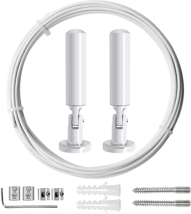 Kit asta per tenda da 5 m, cavo in acciaio per tenda, per tenda, stendibiancheria da balcone, bianco