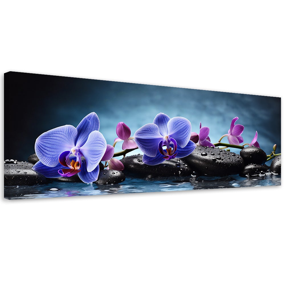 Obraz na płótnie, Niebieska Orchidea Zen 90x30