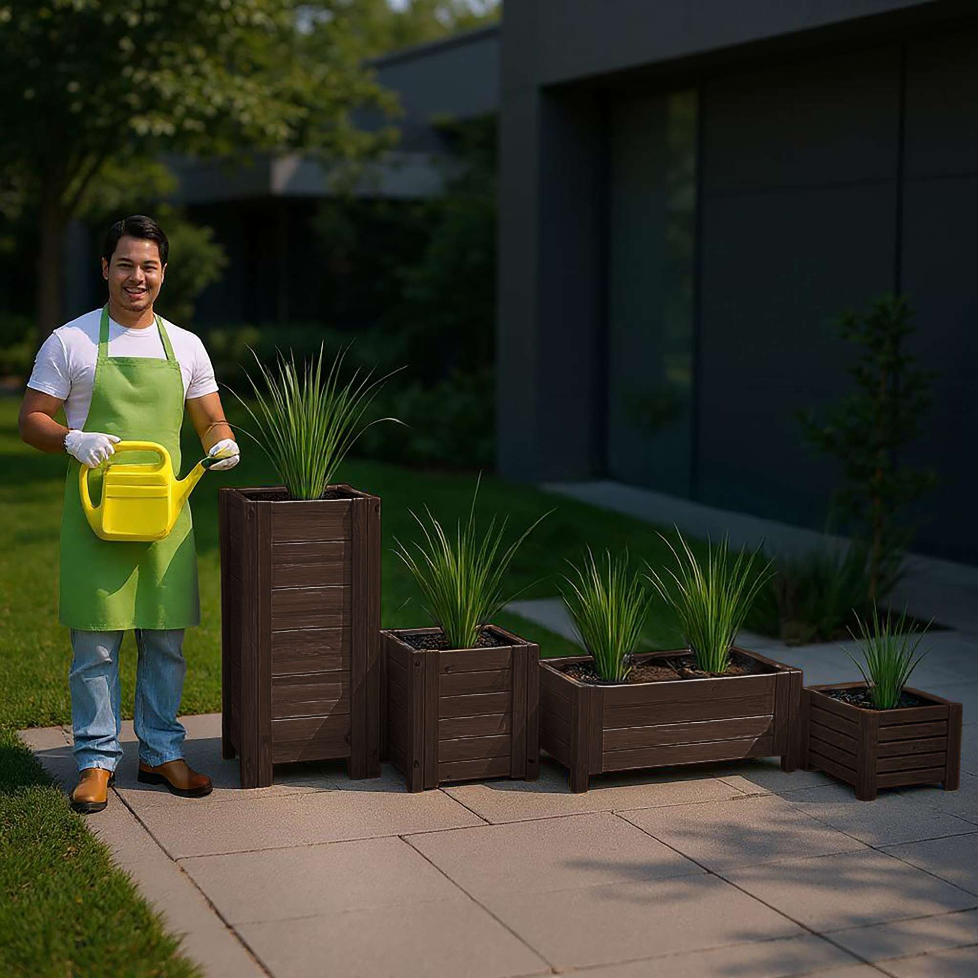 Jardinière BOGATECO en bois | Pot de fleur parfait pour le jardin | Imperméabilisé | Avec Agro-Textile | 39x39x40cm | Marron foncé - 7