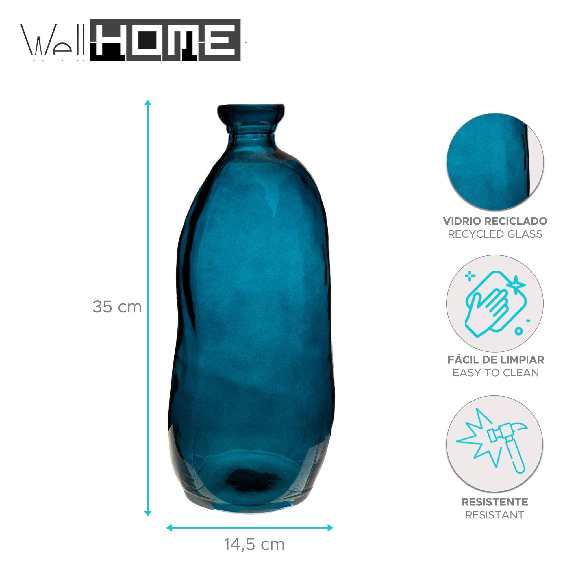 Botella de vidrio reciclado Azul H.35 cm - 2
