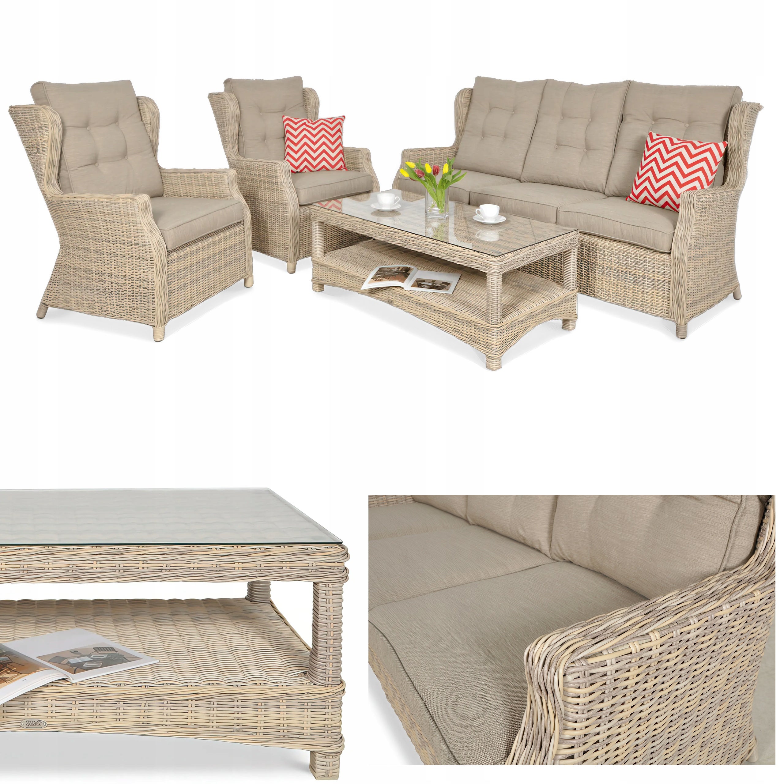 Zestaw Mebli Ogrodowych technorattanowy TRIVENTO Sofa Stolik Fotel na Taras 1 szt