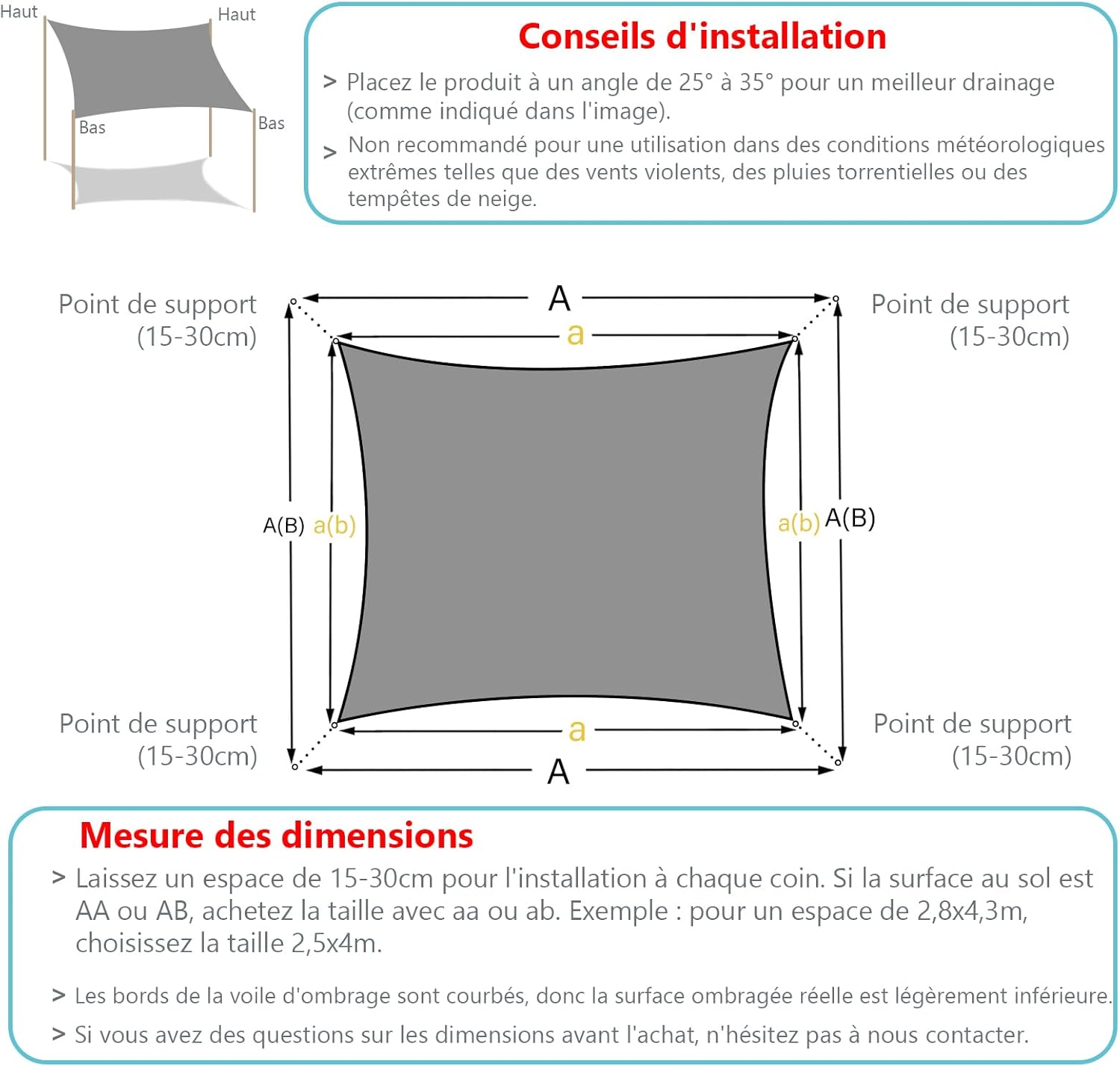 Voile d'ombrage Imperméable Carré 3x3m Toile Ombrage PES avec 95% Protection UV pour Jardin Terrasse Balcon Patio Extérieur - Anthracite - 6