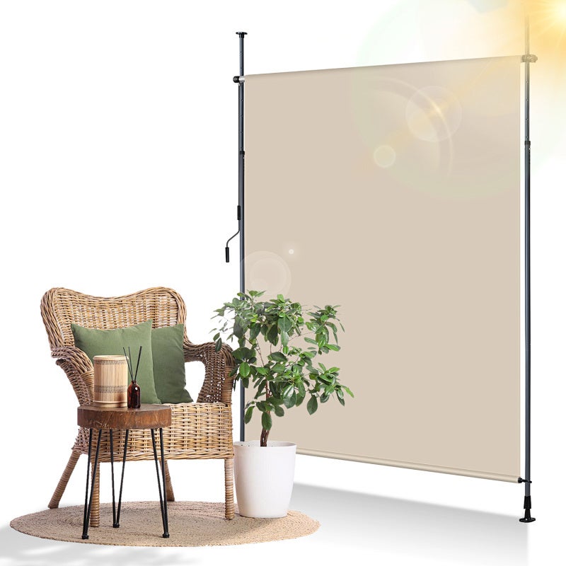 Markiza zewnętrzna Markiza pionowa zewnętrzna Markiza z zaciskami 150 x 270 cm rozkładana markiza zewnętrzna z korbką bez wiercenia Beżowa