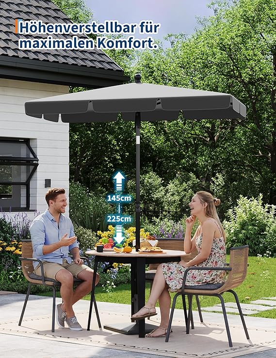 Parasol de Balcon Rectangulaire 200x125 cm, Anti-UV 50+, Inclinable et Réglable, avec Support Balustrade et Housse - 6