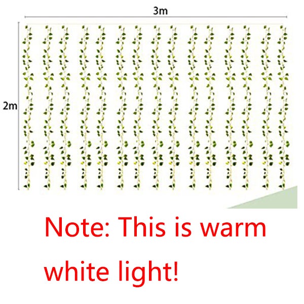 Guirlande lumineuse blanc chaud, 3 mètres (W) * 2 mètres (H), guirlande lumineuse de rideau de lierre solaire - 2