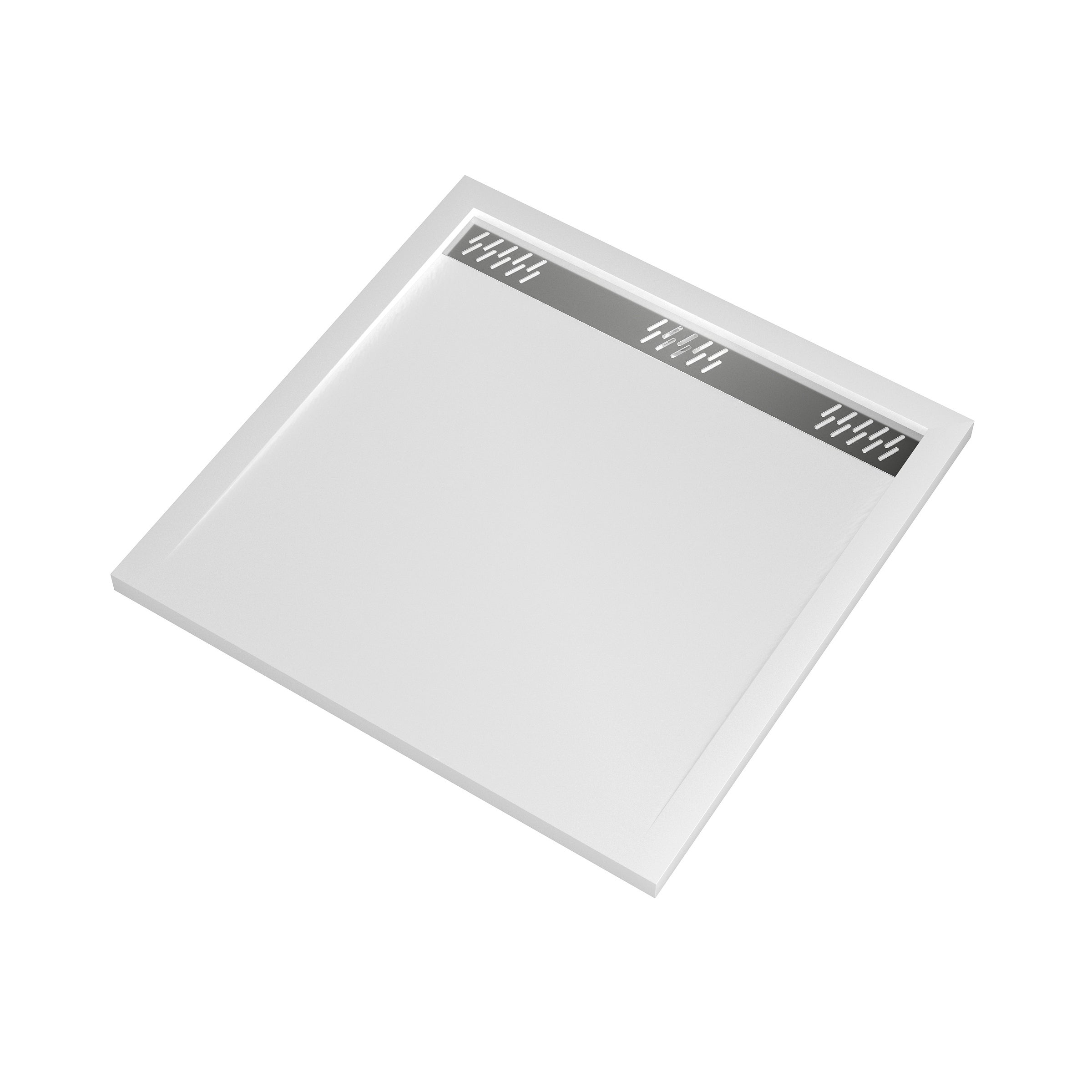 Receveur en acrylique Blanc 90x90x4 cm - Grille Linéaire Chrome - WHITENESS II - 3