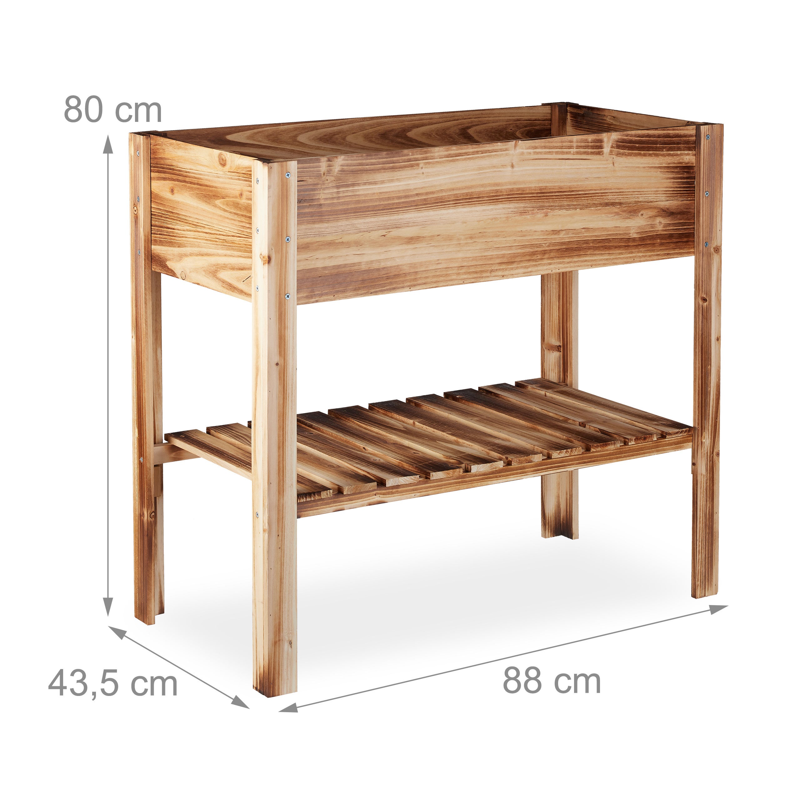 Carré potager bois, légume, herbes, balcon, Jardinière sur pied, HxlxP: 80 x 88 x 43,5 cm, bois flambé, Relaxdays - 4