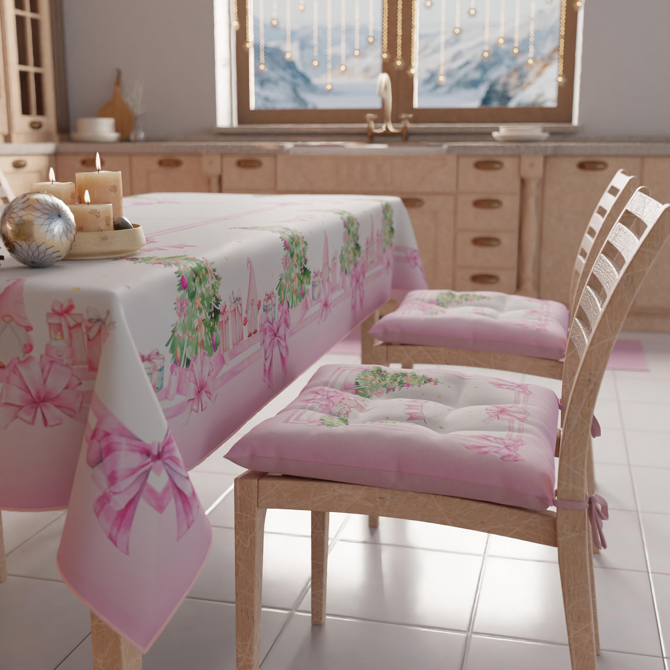 PETTI Artigiani Italiani - Tovaglia Natalizia Antimacchia Rettangolare Copritavolo Natalizio Cucina Disegno Gnomo Rosa X6 Posti (140x180 cm) 100% Made - 4